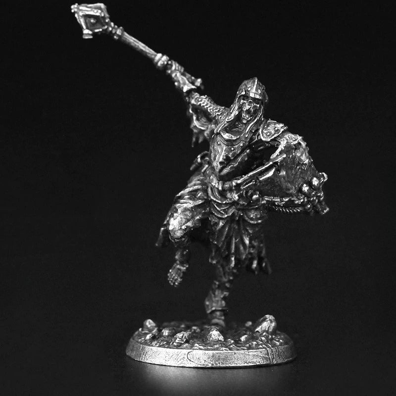 White Brass Figurine Undead Skeleton Warrior Miniature - Leaping Mace and Shield Figure