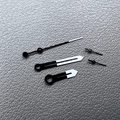 White and black watch hands designed for Ronda 5021D quartz movement.