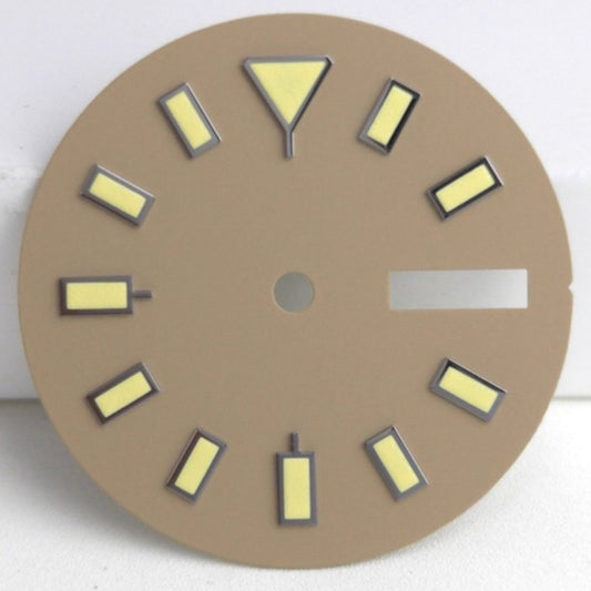 Brown 28.5mm Matted Silver Trim Yellow Painted Nail Watch Dial For NH35 NH36