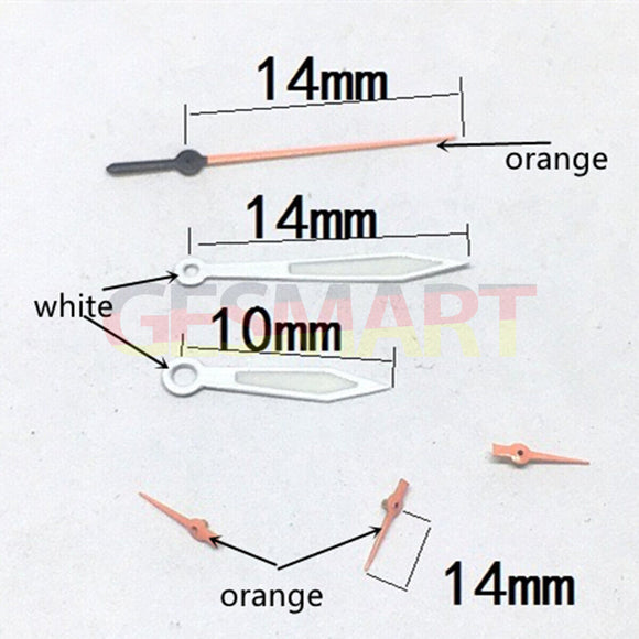 14mm Orange+White Second Hand Watch Hands for Miyota OS10 OS20 OS60 OS80