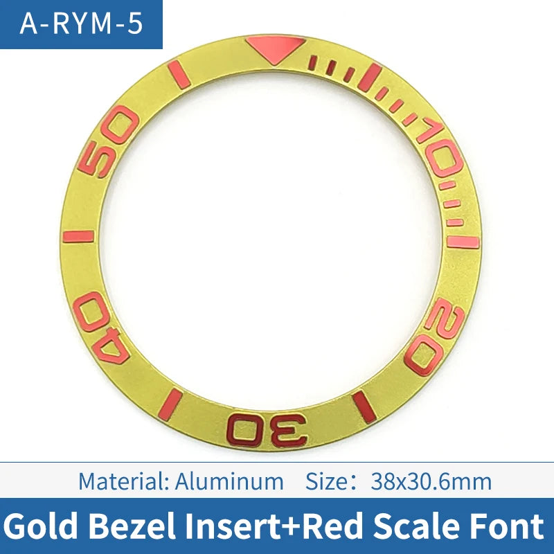38mm Red Font Gold Sloped Aluminum Watch Bezel For Skx007 Srpd Diving Watch