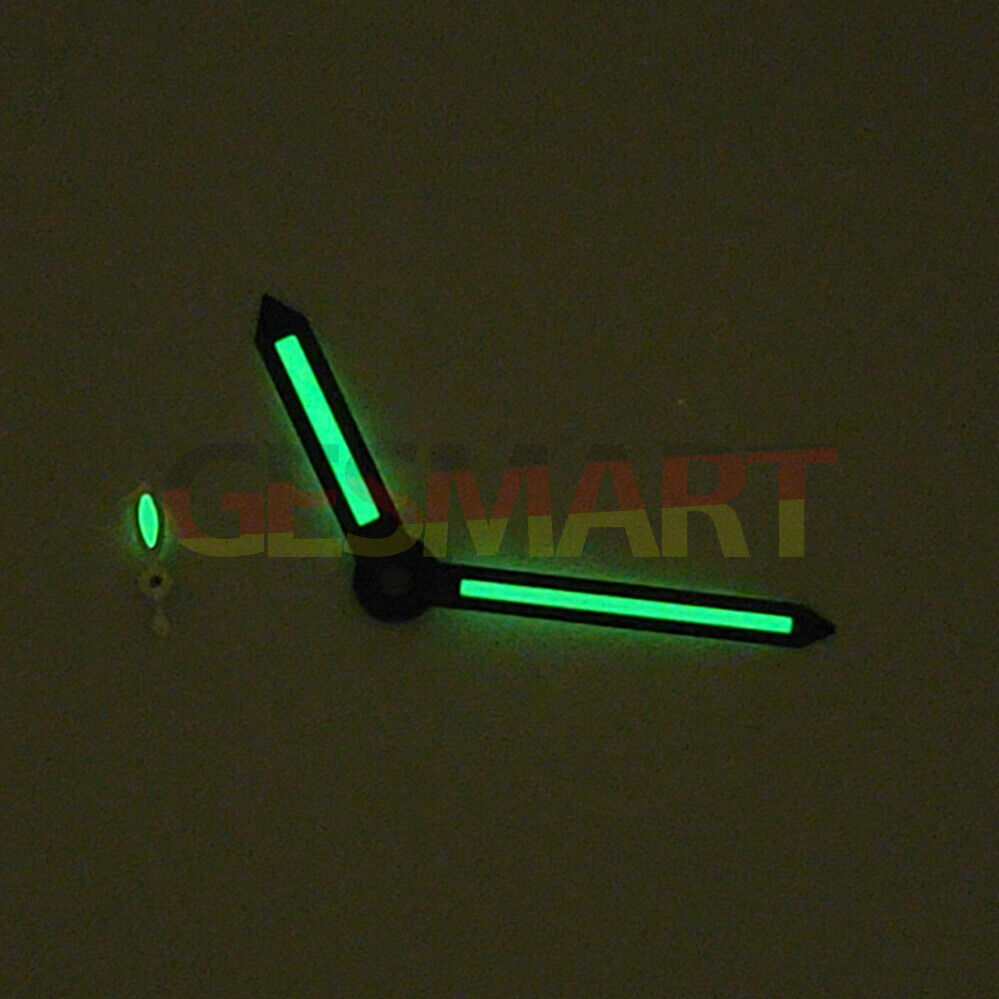 14mm green lume watch hands with black trim for ST3600/ST3620 ETA6497/6498 movements, precise timing.