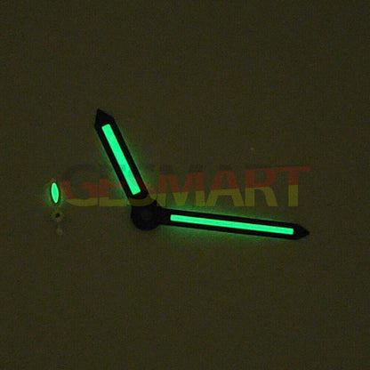 14mm green lume watch hands with black trim for ST3600/ST3620 ETA6497/6498 movements, precise timing.