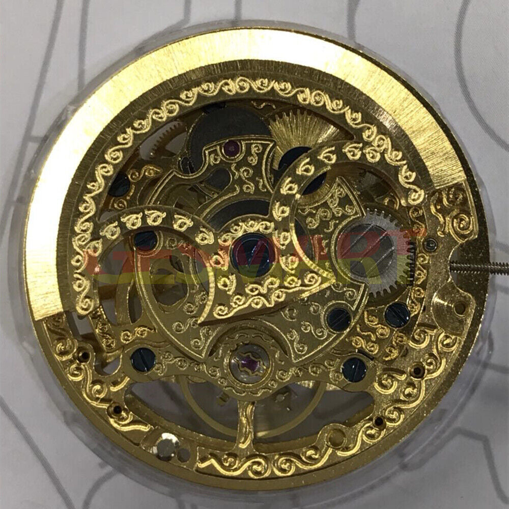 SHANGHAI golden hollow carved watch featuring automatic mechanical movement, elegant design for daily wear.