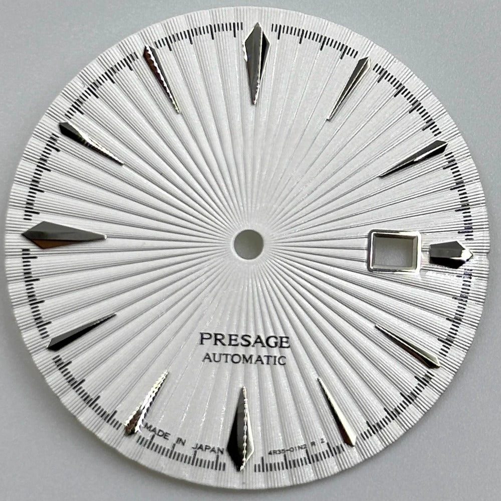 35mm Silver Nail white cocktail watch dial by NH35, modified no lume, sleek design for stylish timepieces.