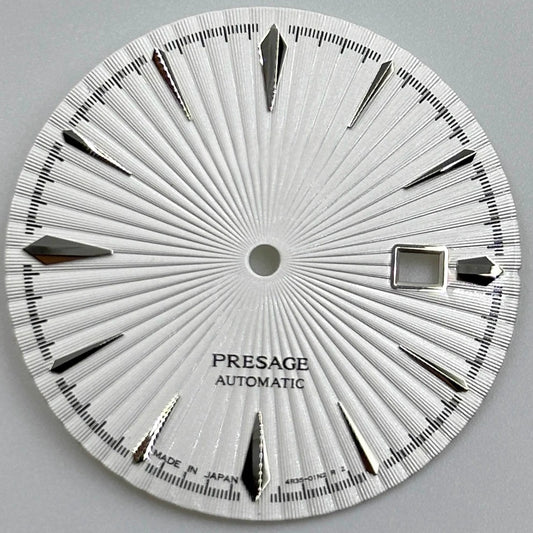 35mm Silver Nail white cocktail watch dial by NH35, modified no lume, sleek design for stylish timepieces.