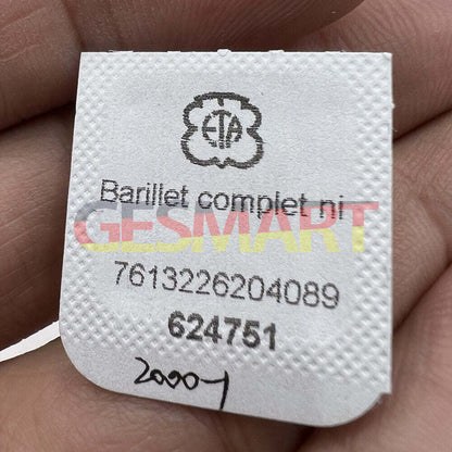 Complete barrel with new mainspring for ETA 2000-1 watch movement, high-quality spare part.