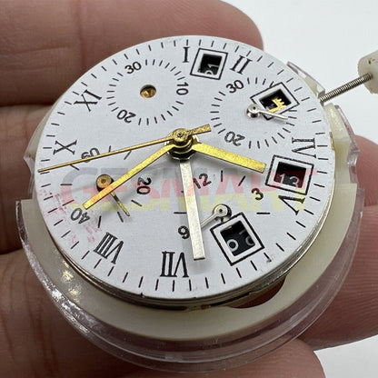 China Made 7750 GMT watch movement showing 3 hands and small second at 9, automatic mechanical precision.