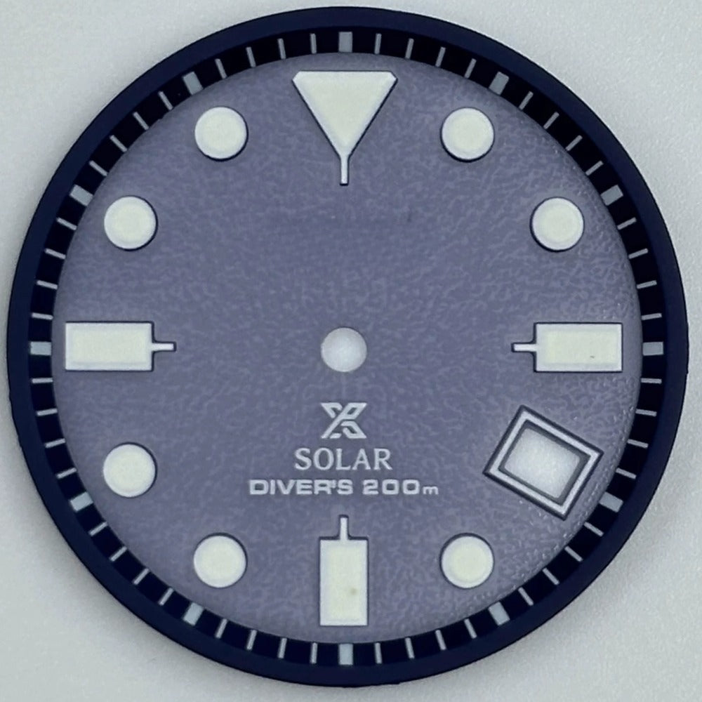 Blue 29.8mm Datejust watch dial with green luminous markers for VS42A movement, precise diving accessory.