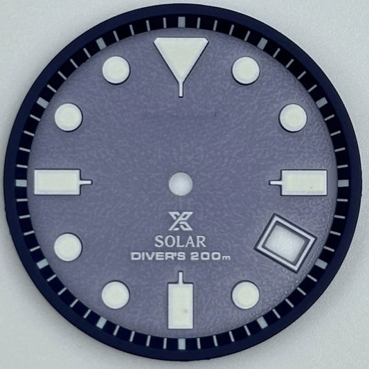 Blue 29.8mm Datejust watch dial with green luminous markers for VS42A movement, precise diving accessory.