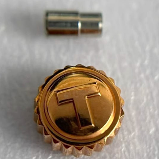 Steel rose gold watch crown for Tissot T106, durable replacement part enhancing watch functionality.
