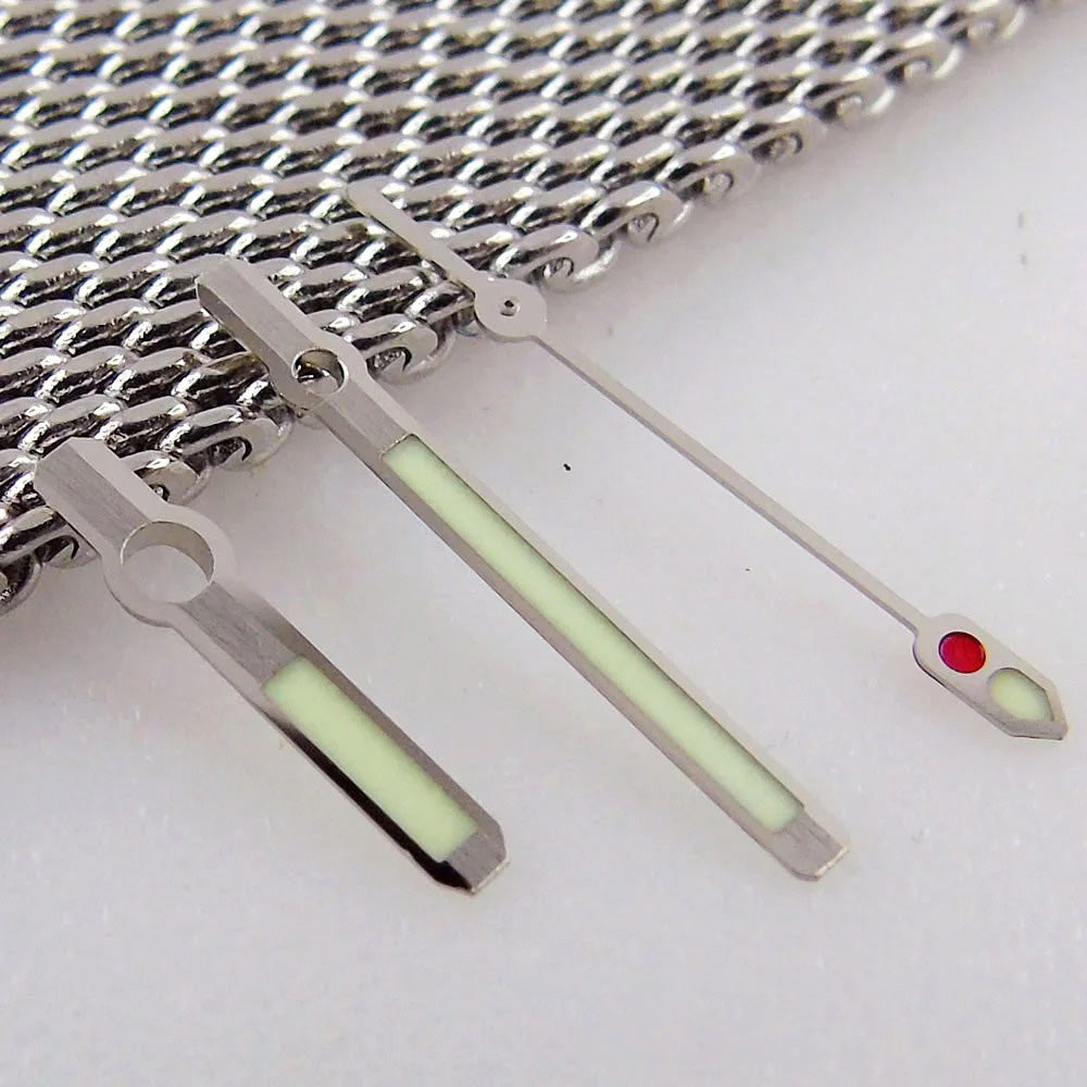 Super Japan C3 luminous watch hands set for NH35 NH36 movement, precise wristwatch replacement needles.