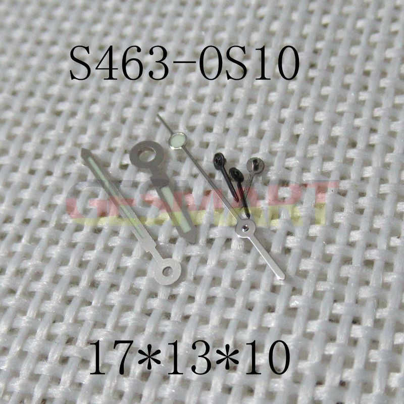 Silver trim green lume watch hands for Miyota OS10 0S10 movement, precision fit for accurate timekeeping.