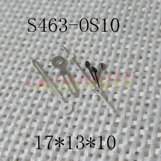 Silver trim green lume watch hands for Miyota OS10 0S10 movement, precision fit for accurate timekeeping.