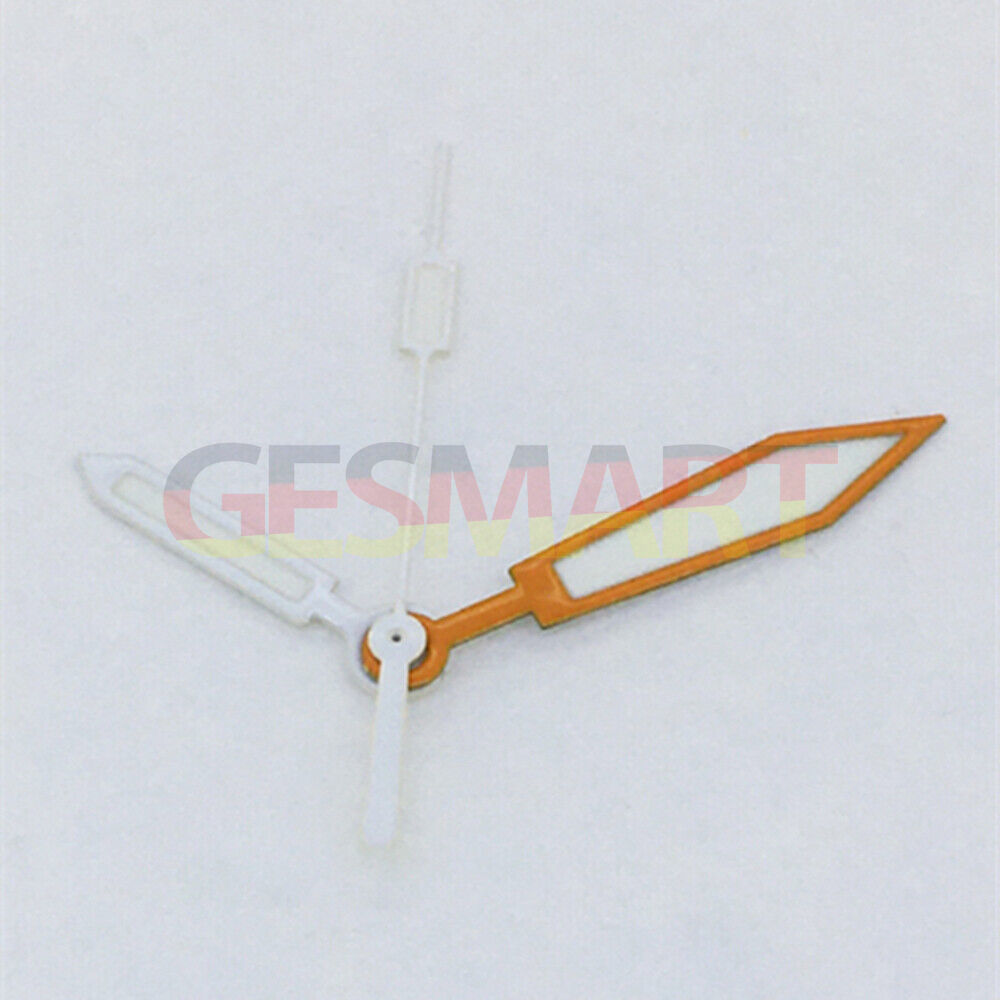 White and orange trim luminous watch hands for Asian 8215/2813/8205 movement, enhancing visibility and style.