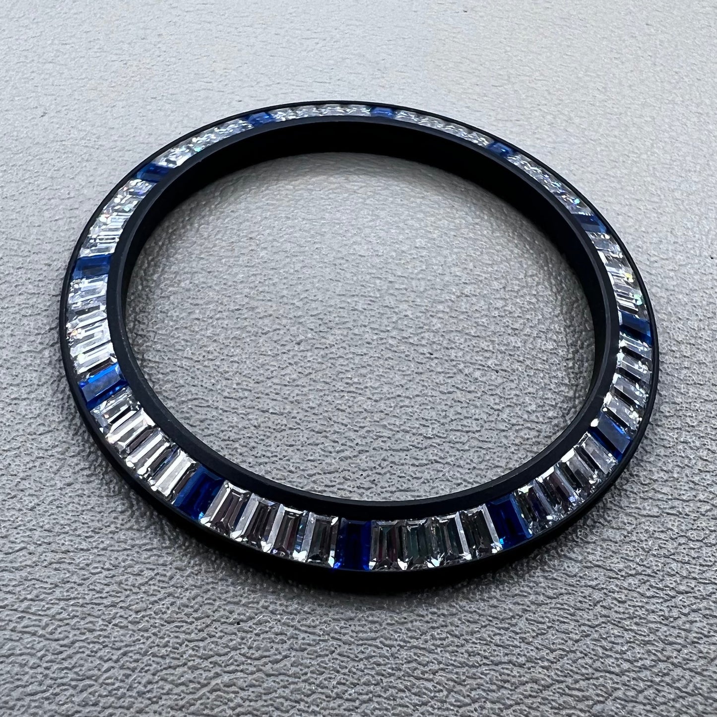 Daytona T-Shaped Square Moissanite watch bezel with silver blue black base for stylish watch customization