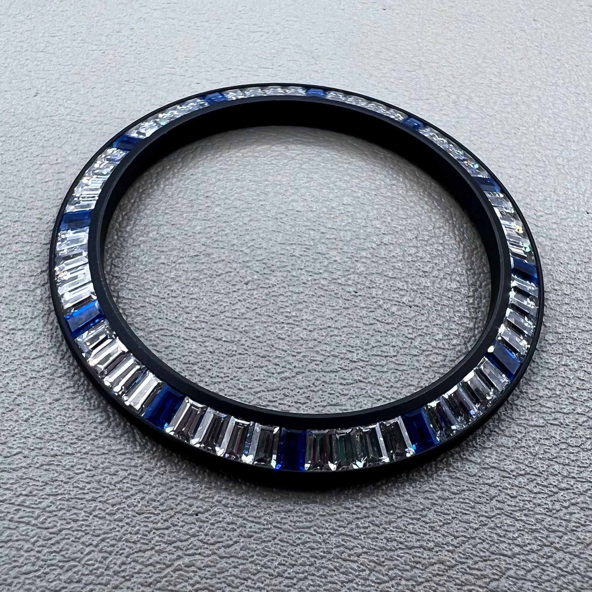 Daytona T-Shaped Square Moissanite watch bezel with silver blue black base for stylish watch customization