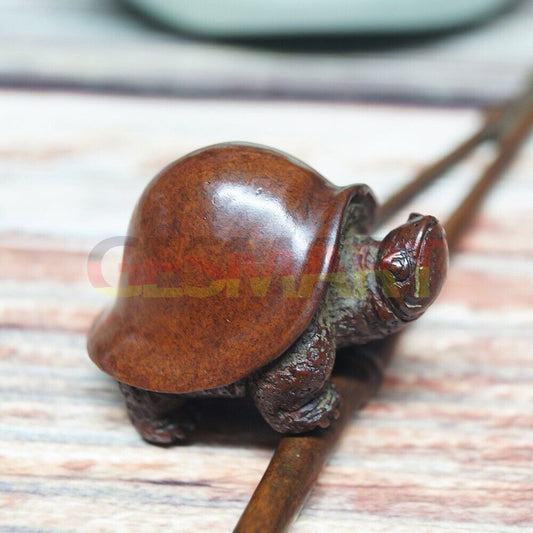 Hand-carved solid copper turtle figurine, Japanese style trinket, detailed bronze finish