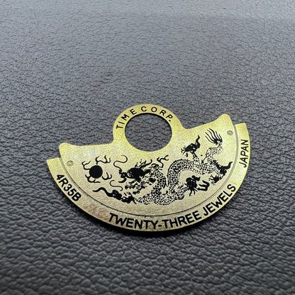 Golden Dragon rotor overlay for NH35 NH36 4R35 watch movement, enhancing style and branding.