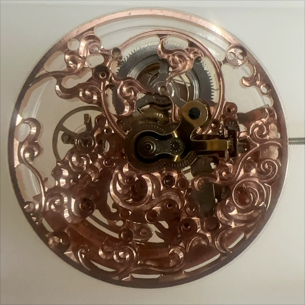 Hangzhou hollow carved rose gold watch part with mechanical movement for repair and customization