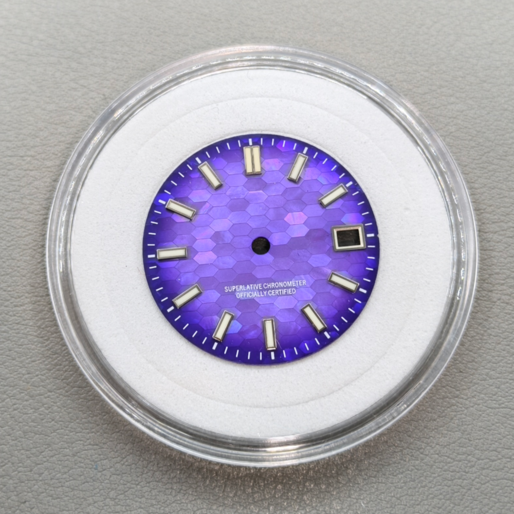 28.5mm Purple No Logo Natural Seashell Blue Luminous Watch Dial for NH35
