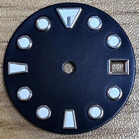 28.6mm Silver Nail Modified Black Watch Dial For NH35 NH36 Movement Green Lume