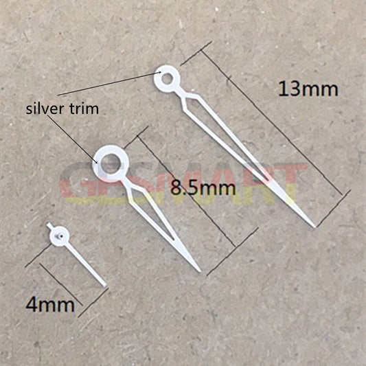 13 mm Uhrzeiger mit silbernem Rand und hohler Pfeilform für Miyota 1L45 Quarzwerk