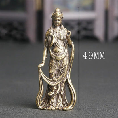 Solid copper Guanyin Buddha figurine from Thailand, hand-carved vintage bronze model for meditation d�cor.