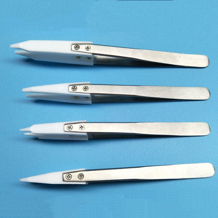 PTFE Teflon pointed tweezer, anti-static and acid resistant, ideal for precision work.