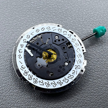 Swiss ISA 8172 silver plated quartz watch movement with stem, precise timekeeping for watch repair and assembly.