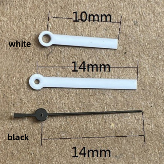 White painted watch hands set for Ronda 515 quartz movement, precise fit for 14x14x10mm watches.