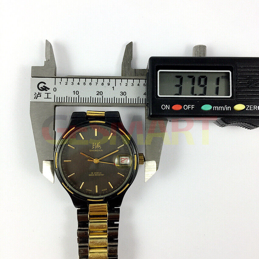 Shanghai Factory 37mm black manual mechanical watch with 19 jewels, shock-resistant for long-lasting performance.
