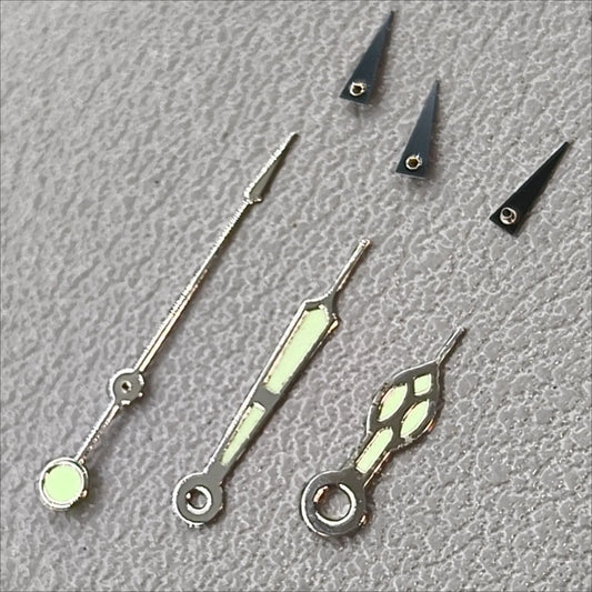 12mm Green Lume Black Small Second Hands Silver Trim Watch Hands for OS10 OS60 OS80