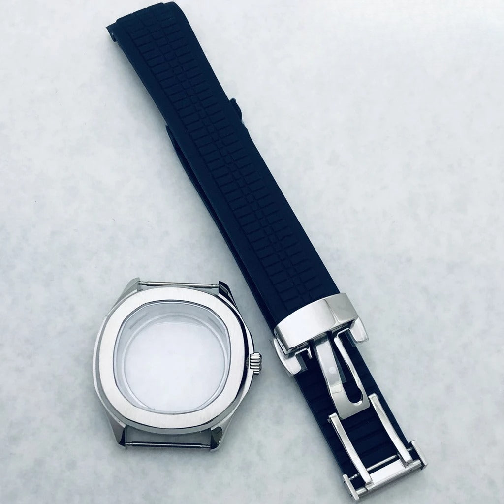 42mm Silver Watch Case Sapphire Glass Rubber Strap For NH35/34 NH36/38 NH70 NH72
