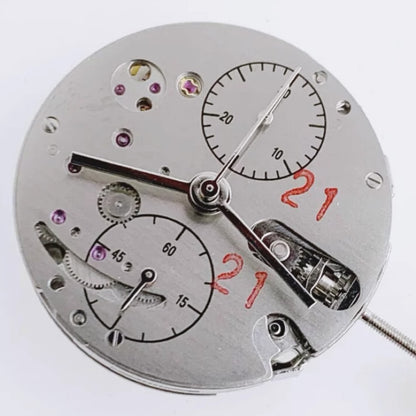 Chinese Dandong 7750 mechanical watch movement with 5 hands and ultra-thin small second at 6 o'clock.