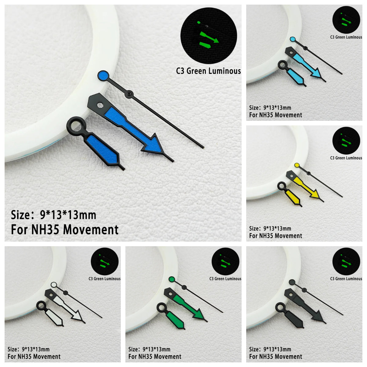 C3 Green Luminous Multicolor Watch Hands for NH34 NH35 Movement