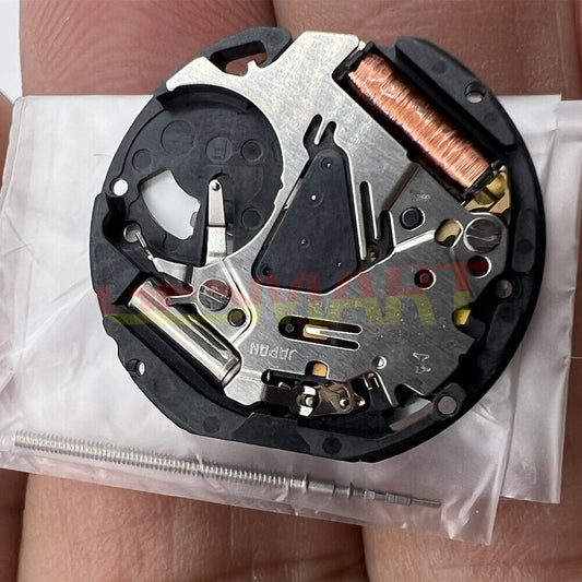 Hattori Epson VX12E quartz watch movement with date display at 3 and 6 o'clock, Japan made.