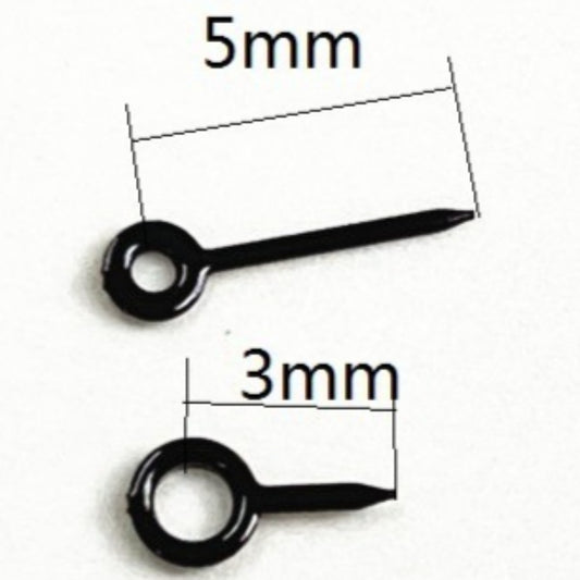 Black 3x5mm watch hands compatible with Ronda 763, 762, 751 movements.