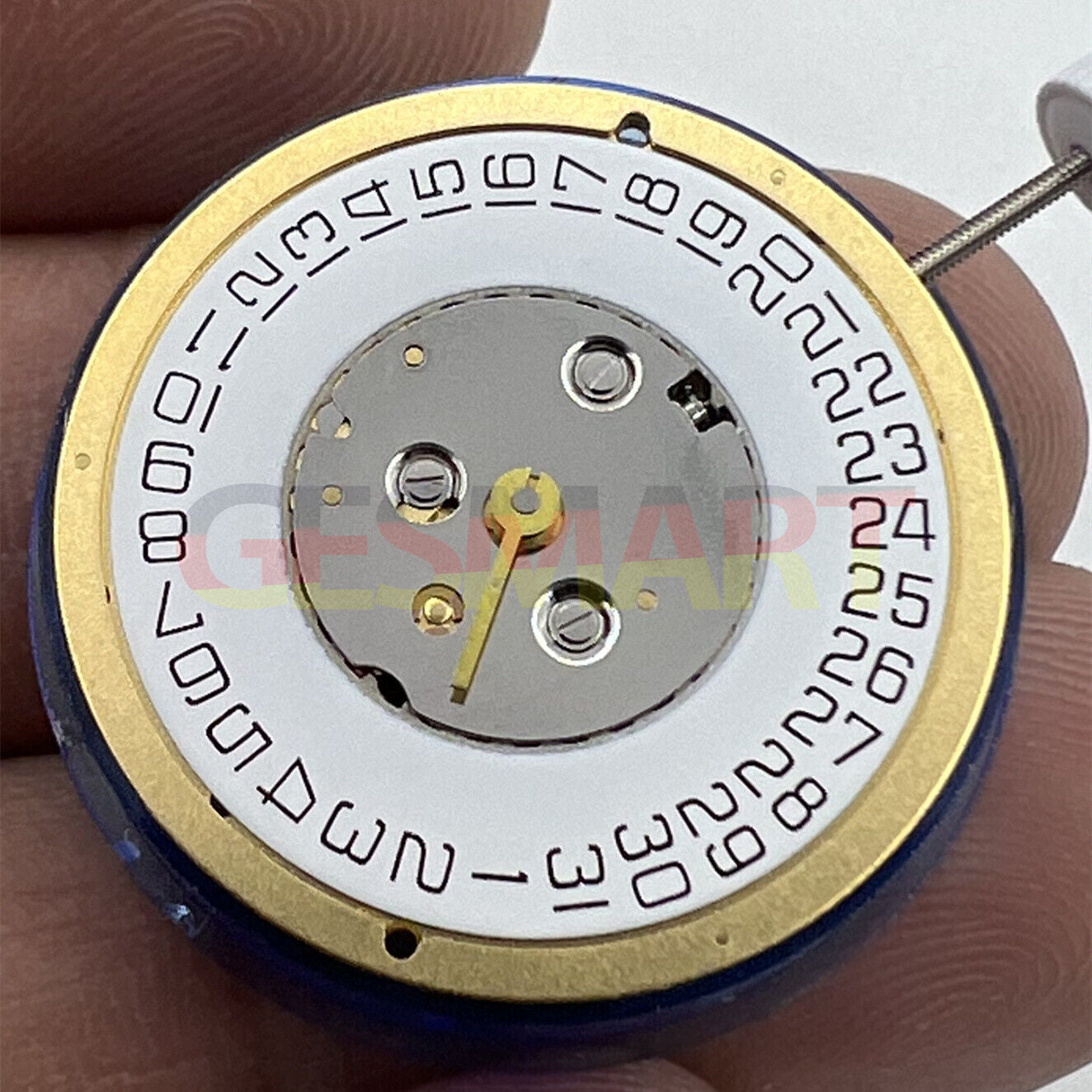 ISA 220 golden quartz watch movement with 2 hands and calendar, perfect for men's watch repairs.
