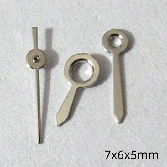 7mm silver painted watch hands set for Miyota 2035 2115 2105 2305 movement, precision fit.