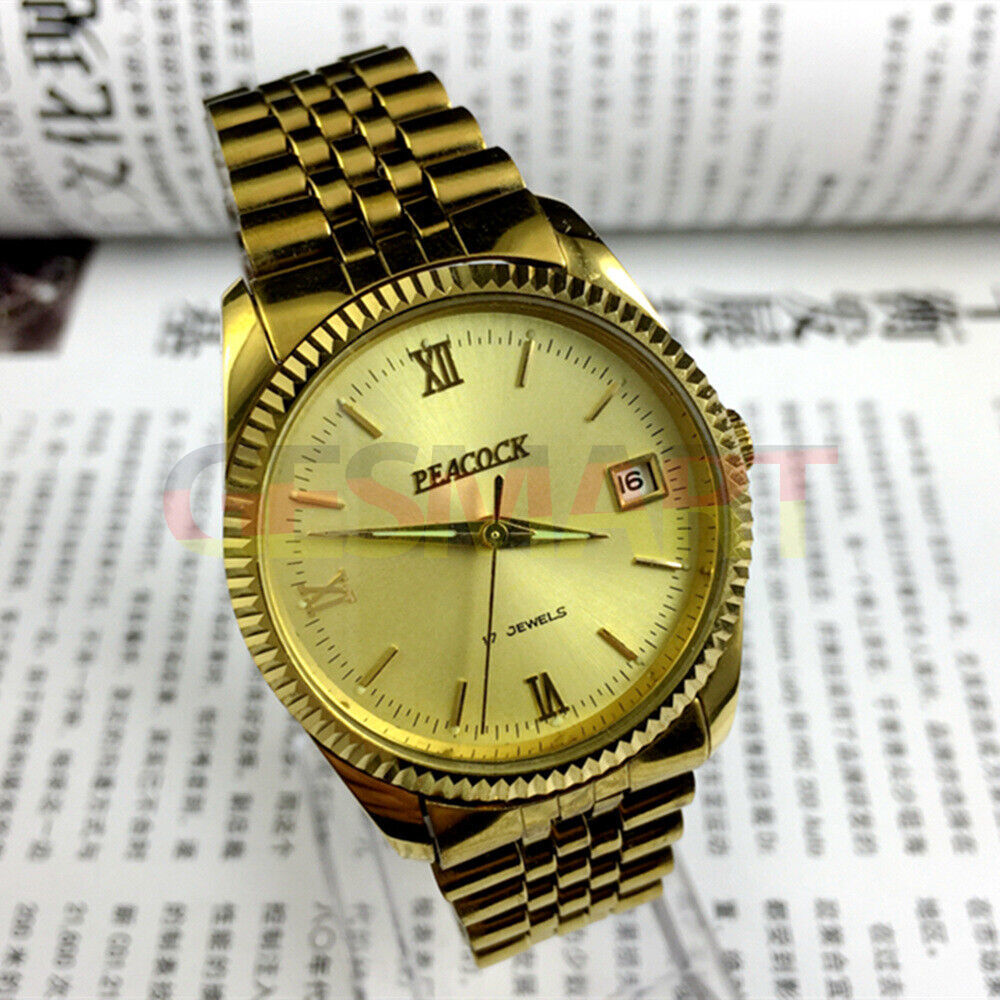 38mm Peacock manual mechanical watch with 17 jewels, single calendar, elegant Chinese craftsmanship.