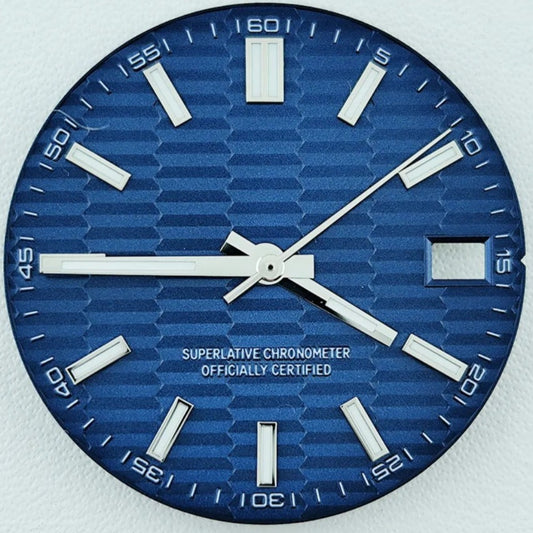 Green Lume Waved Dark Blue Watch Dial with Silver Trim Suitable for NH35