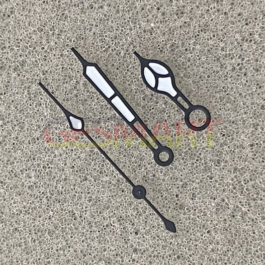 Green luminous watch hands with black and golden trim for NH35, NH36, 4R, and 7S movements.