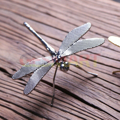 Alloy silver and gold dragonfly trinket, hand-carved collectible figurine for elegant decor.