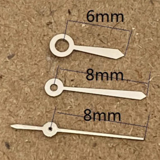 Silver 8x8x6mm watch hands for Ronda 785 movement, precise fit.