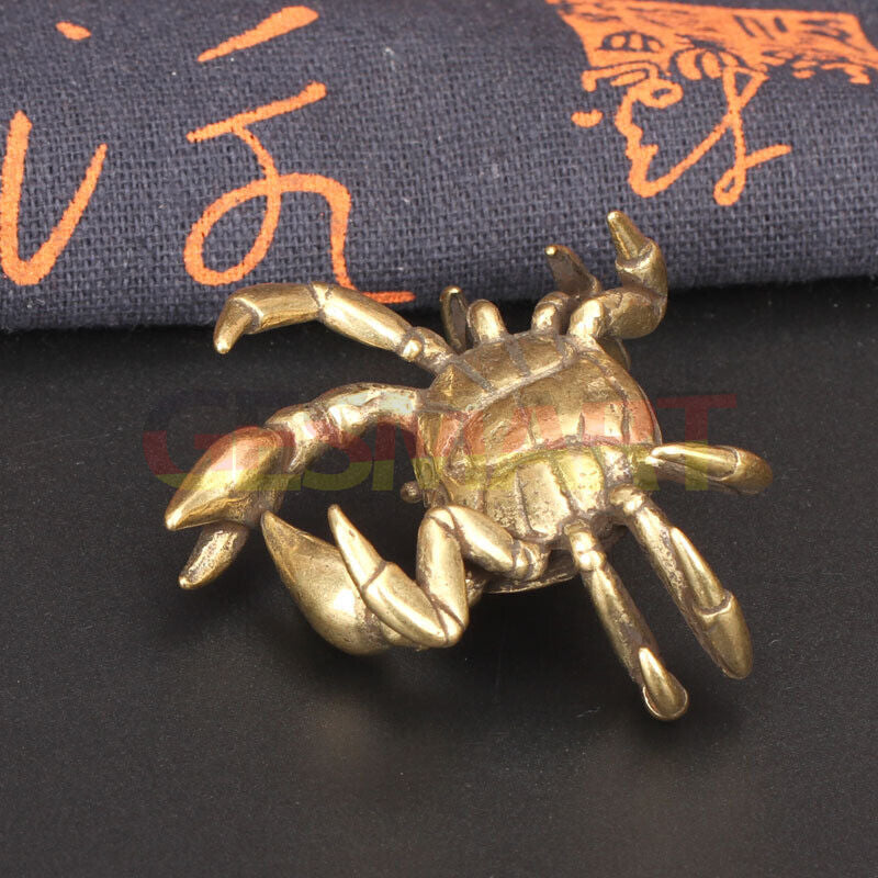 Solid copper little crab trinket, vintage hand-carved bronze figurine for unique watch accessory display.