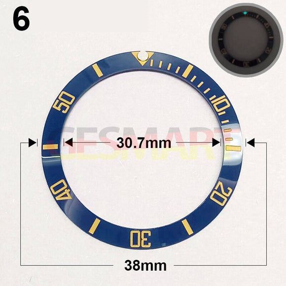 38mm Ceramic Slope Blue Ring Golden Font Green Luminous Watch Bezel Watch Part