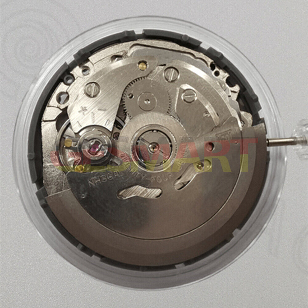 Japan NH36A automatic watch movement with white dial, blue lume, 3/3.8 crown position by Seiko.