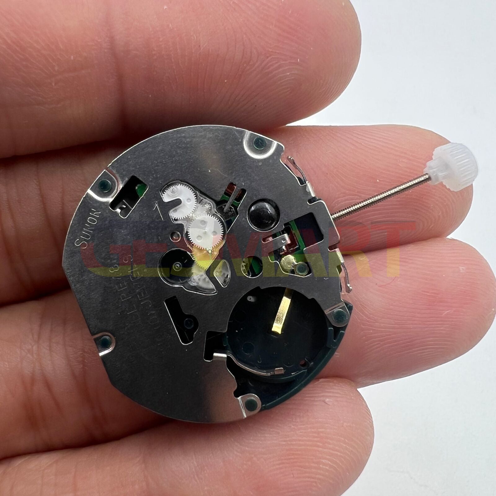 Sunon PE48 quartz watch movement with two hands, date window at 3 o'clock, small seconds at 6 position, precise timekeeping.