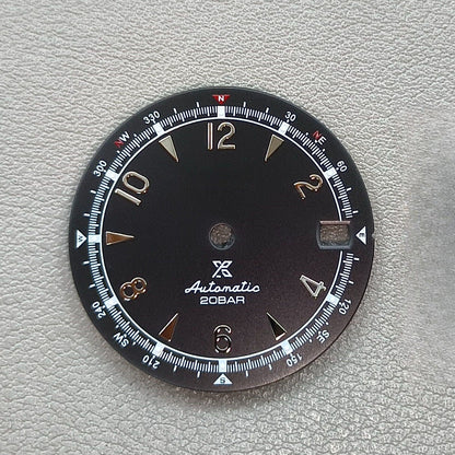 28.5mm Green Lume Black Modified Watch Dial For NH35 NH36 Silver Nail